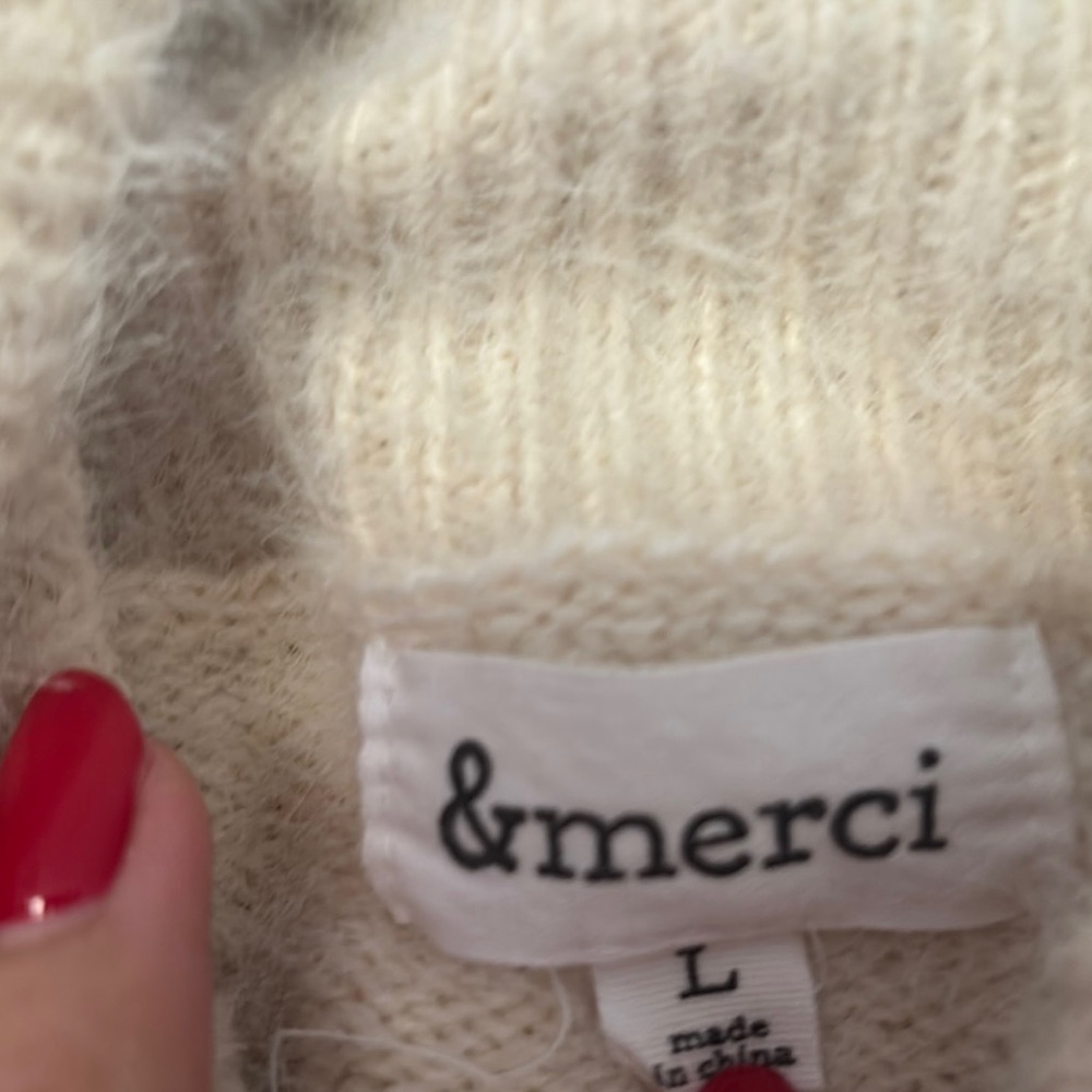 Cream Cowl Neck Sweater with Relaxed Fit - Picture 2 of 3